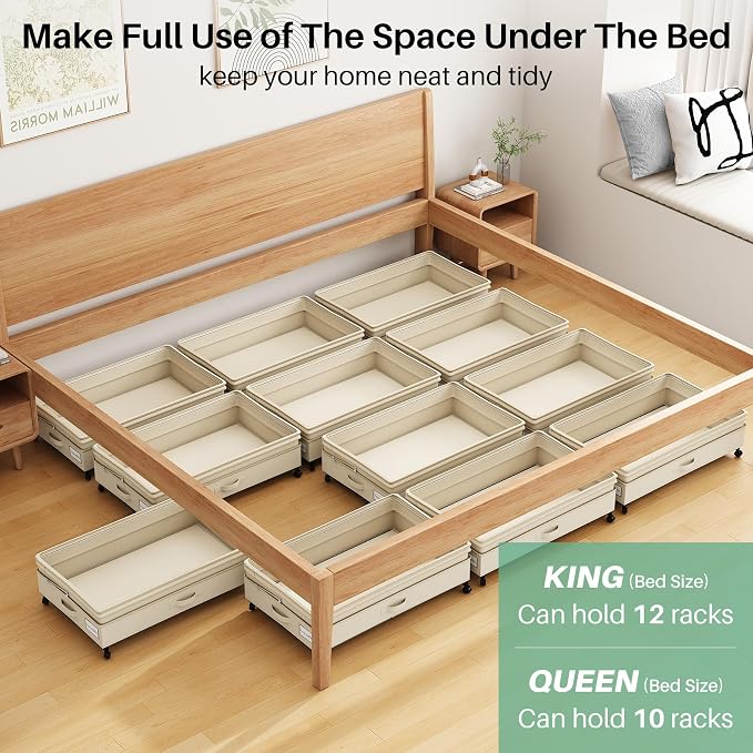 Kitstorack 4 Pack Height-adjustable Under Bed Storage with Wheels, Under Bed Storage Containers,Under Bed Shoe Storage Organizer with Clear Window&Label, Suitable for Clothes Storage, Beige - Image 8