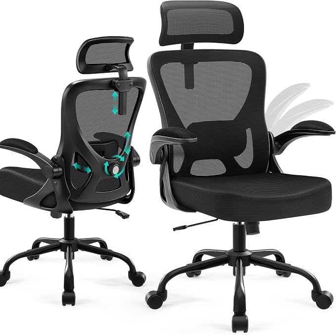 Office Chair - Ergonomic Desk Chair Breathable Mesh Chair with 2D Headrest & Adjustable Lumbar Support - Executive High Back Rolling Swivel Computer Gaming Chair with Wheels Flip-up Armrests by AreShark