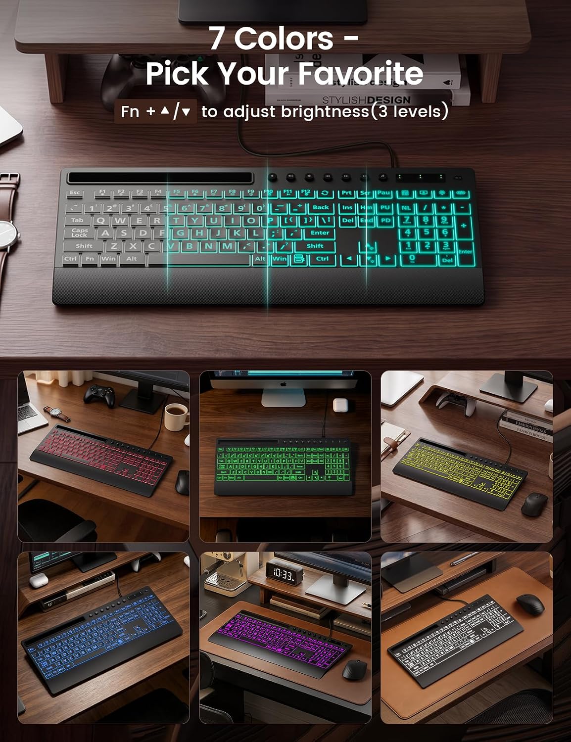 SABLUTE Wired Large Print Backlit Keyboard with Wrist Rest, K31PRO - Image 5