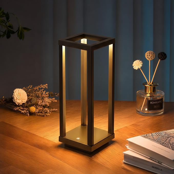 PUSU Cordless Waterproof Table Lamps, Black Outdoor Rechargeable Desk Lamp | 4000mAh Battery Operated, 2700K 3-Level Dimmable, Portable LED Lighting for Patio, Camping, Bedroom, Night Light by PUSU