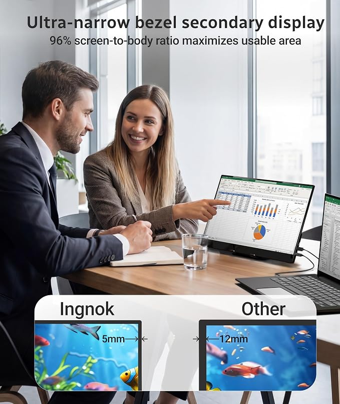 Ingnok Touchscreen Monitor for Laptop,Dual USB C,15.6Inch FHD 1080P | 10 Point Touch,USB C mini HDMI for Laptop,Mac,mini PC,Built in Speakers,with Adjustable Stand,VESA,Lightweight,Eyecare - Image 3