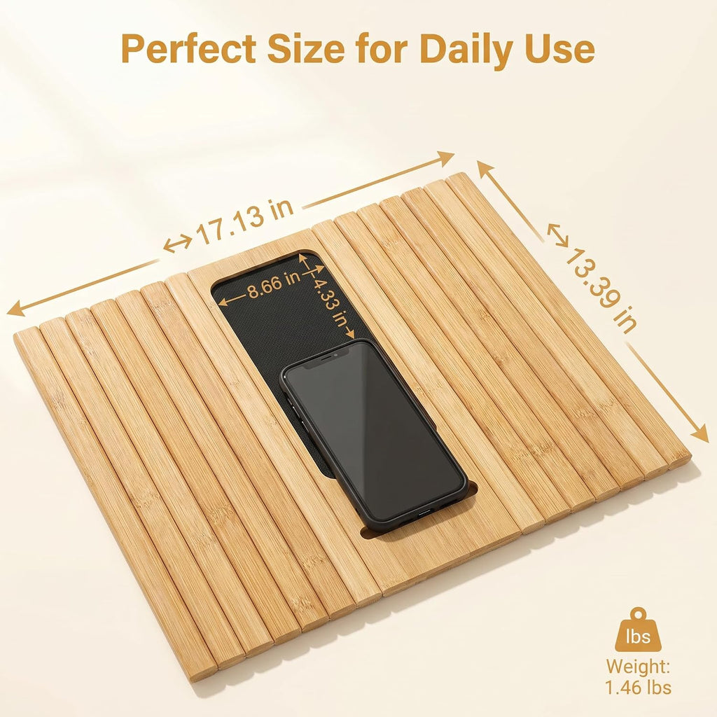 Foldable Sofa Couch Armrest Tray Wooden Anti-Slip with Phone Holder - Image 3