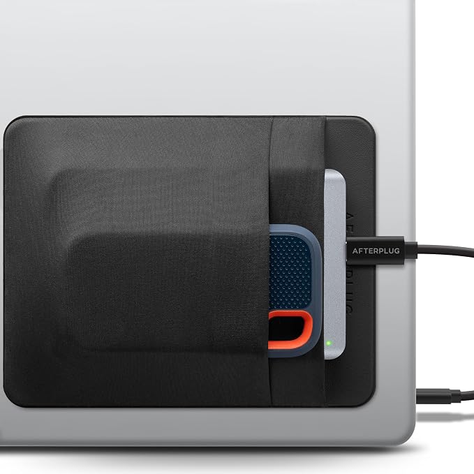 2-Pocket SSD & Hard Drive Holder for Laptop, Reusable 3M Adhesive | Stick-On Sleeve for 2.5-Inch External HDDs & SSDs | 5.9 x 4.7-Inch Pouch | Separate Pocket for Cables | Built-In Safety Strap by Afterplug