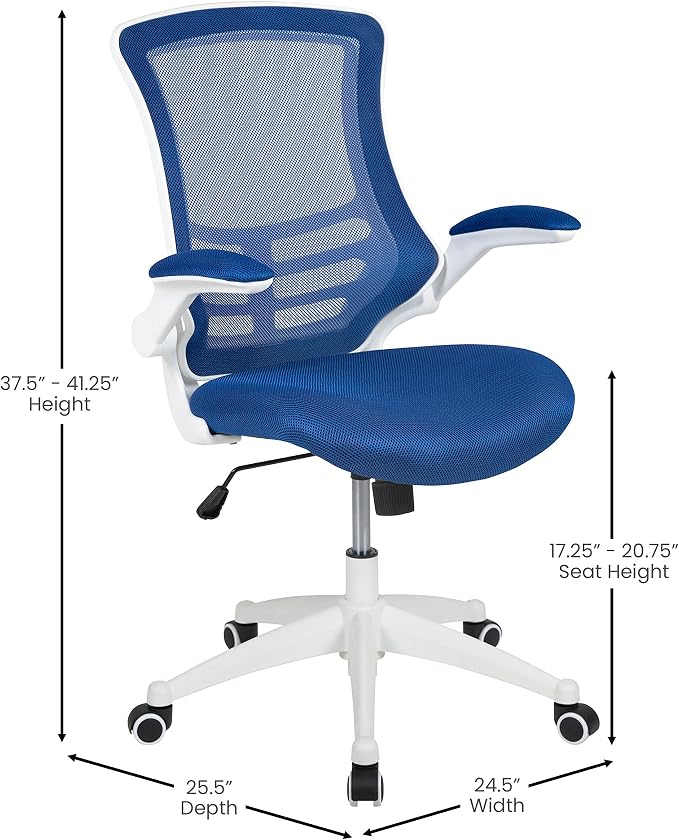 Flash Furniture Kelista Office Chair, Ergonomic, Mid-Back, White Frame, Blue Mesh with Swivel | White Frame, Mid-Back, Flip-Up Arms, Mesh Back - Image 3