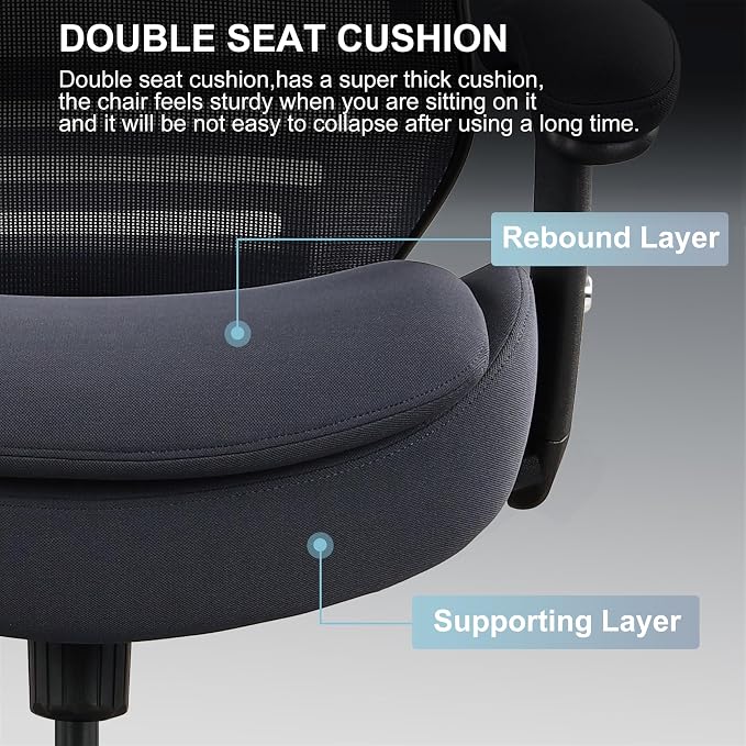 400lbs Office Drafting Chair Wide Dual Seat Cushion Height Adjustable Armrest for High Standing Desk with Lumbar Support and Enlarged Adjustable Footrest (Black Frame Gray Fabric) - Image 6