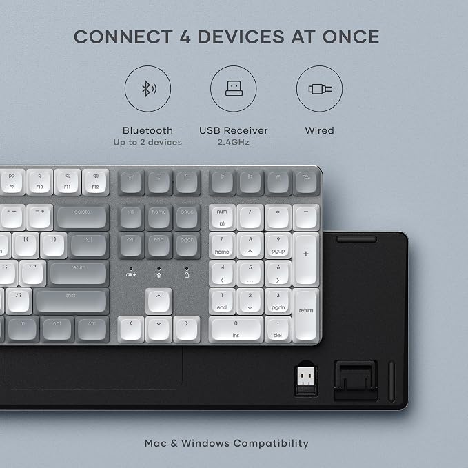 Satechi SM3 Mechanical Keyboard, White LED Backlit, Light Gray/White | 108 Keys Full Size, Wired and Bluetooth, for Mac and Windows - Image 3