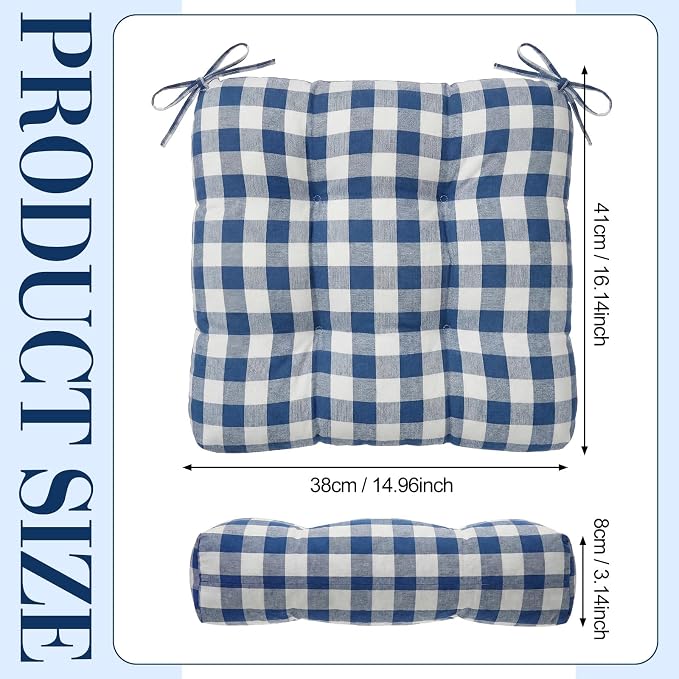 Geetery 4 Pack Chair Cushions, 16" x 15",Navy Blue and White,Plaid - Image 3