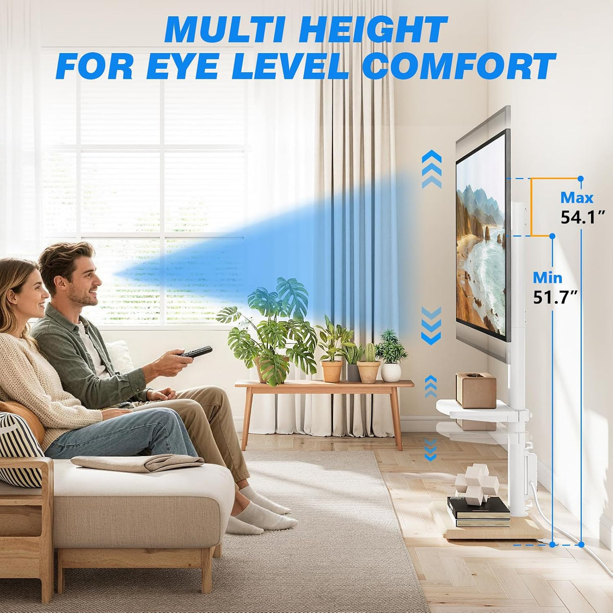 Rfiver Floor TV Stand with Power Outlet for 32-70 inch TVs up to 99 lbs, Swivel TV Mount Stand with Height Adjustment and Oak Wood Base for Bedroom, Office, Corner, Max VESA 400x400mm - Image 7
