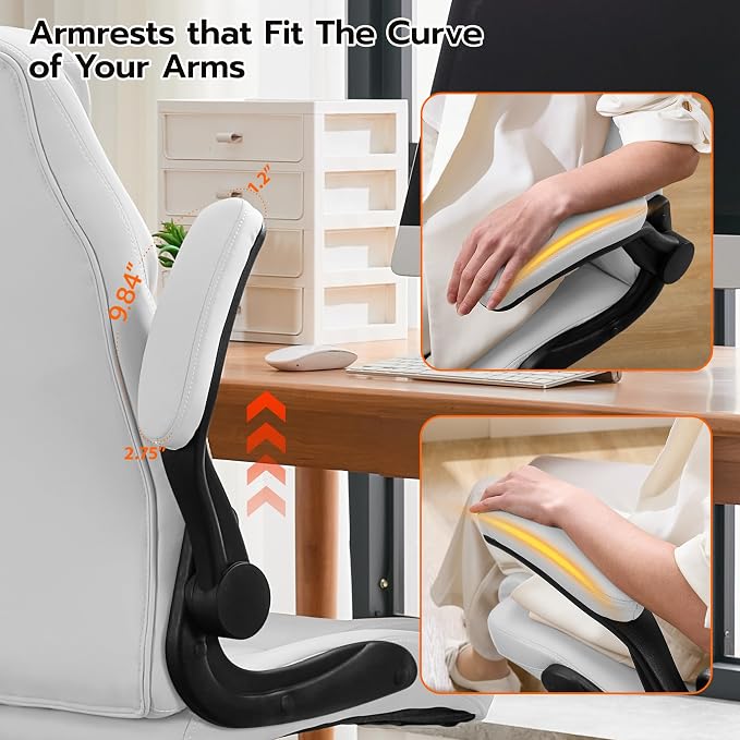 Ylzyxal Office Desk Chair, Ergonomic Computer Chair with Padded Flip-Up Arms and Adjustable Lumbar Support, PU Leather Executive Chair with Tilt Lock and 360° Swivel Rolling Wheels for Work, Study - Image 8