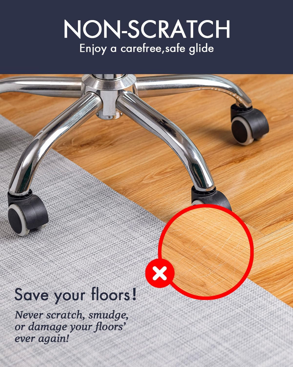 Baroyal Office Chair Mat for Hardwood Floor, Anti-Slip PVC, 45 x 53 Inch - Image 2