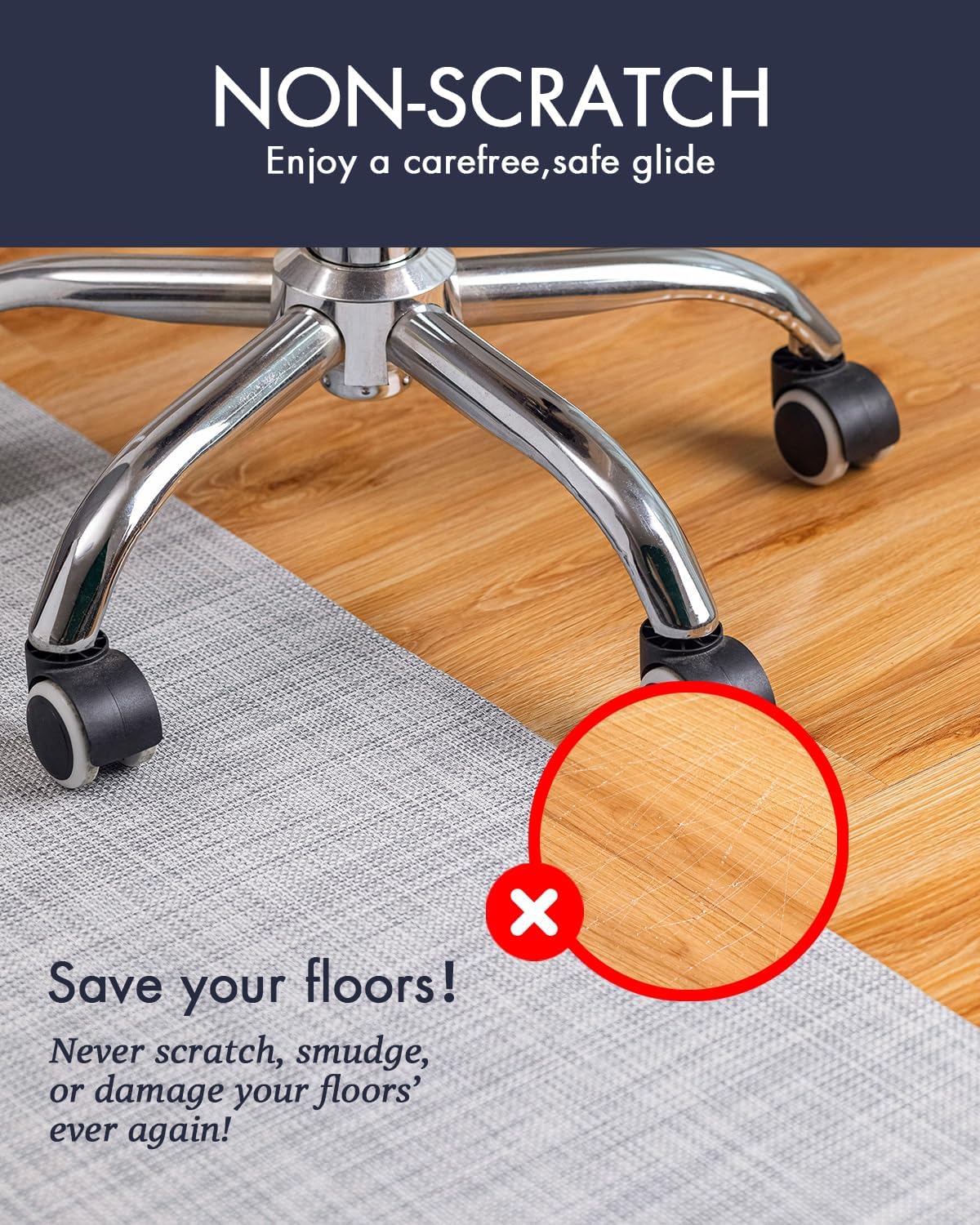 Baroyal Office Chair Mat for Hardwood Floor, Anti-Slip PVC, 45 x 53 Inch - Image 2