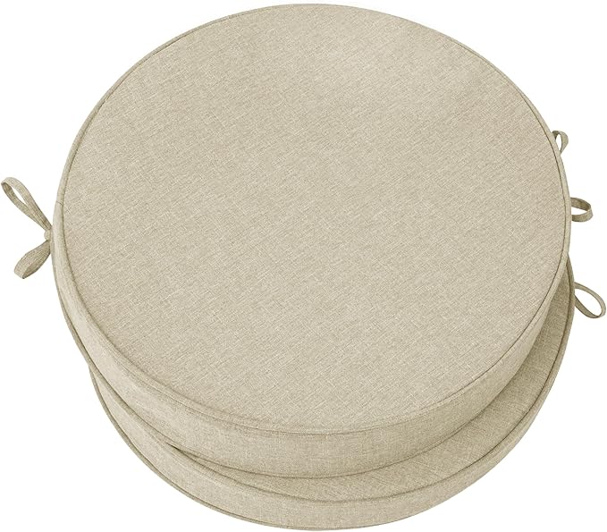 Outdoor Round Chair Cushions 18 Inch, Set of 2, Beige | Fade-Resistant, Water-Resistant, Bistro Chair Seat Pads for Porch Garden Balcony Patio Furniture Stools, Non-Slip Bottom by Unknown
