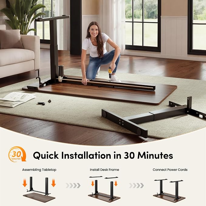 CubiCubi Electric Standing Desk 40 x 24 Inch, Height Adjustable Sit Stand Desk with Memory Presets, Splice Desktop Computer Desk for Home Office, Black Frame/Dark Walnut Top - Image 9