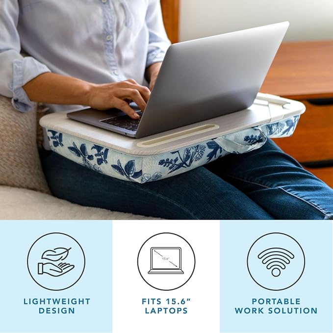 LAPGEAR Designer Lap Desk – Blue Blossoms, Fits 15.6” Laptops - Image 2