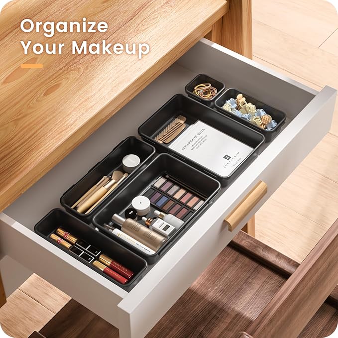 A-LuGei 【Military Grade】 Drawer Organizer,【】 Makeup organizer,【Holds 177 Items】 Bathroom Organizers and Storage,Organization and Storage,Desk Drawer Organizer for Vanity【Black】 - Image 3