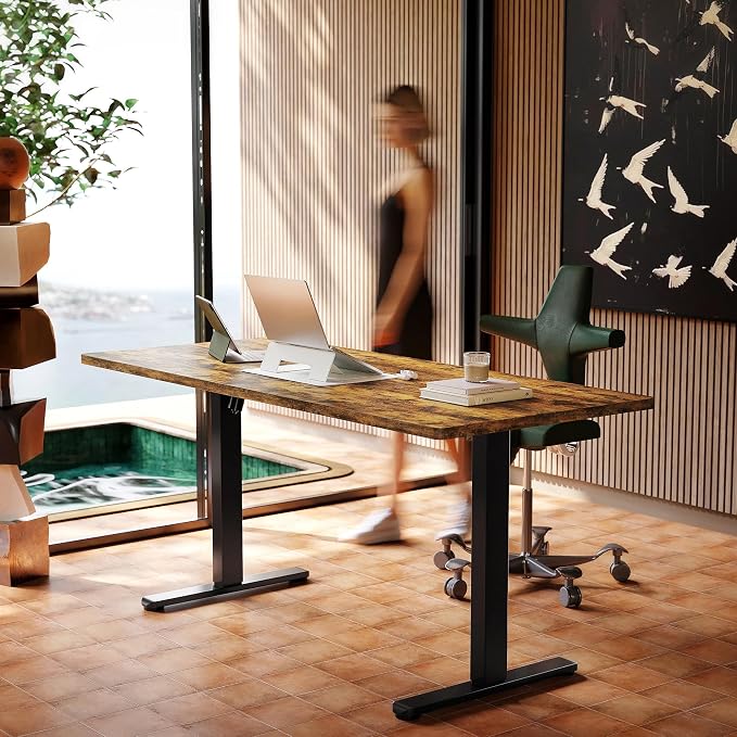 HUANUO 71x30 Inch Electric Standing Desk, Height Adjustable, Rustic Brown | 176 Lbs Capacity, Smooth Home Office Desk, 4 Memory Presets & Headphone Hooks, 28.3–46.5 Inch Height Range, Easy to assemble - Image 2