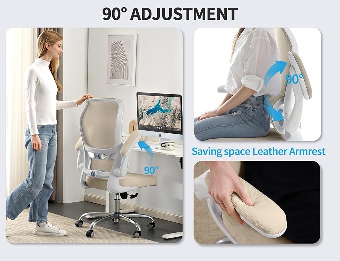 TRALT Office Chair Ergonomic Desk Chair - Gaming Chair with Lumbar Support | 330 LBS Home Office Desk Chairs , Reading Chair with Flip-up Armrests, Comfortable Computer Chairs (1, Beige) - Image 7