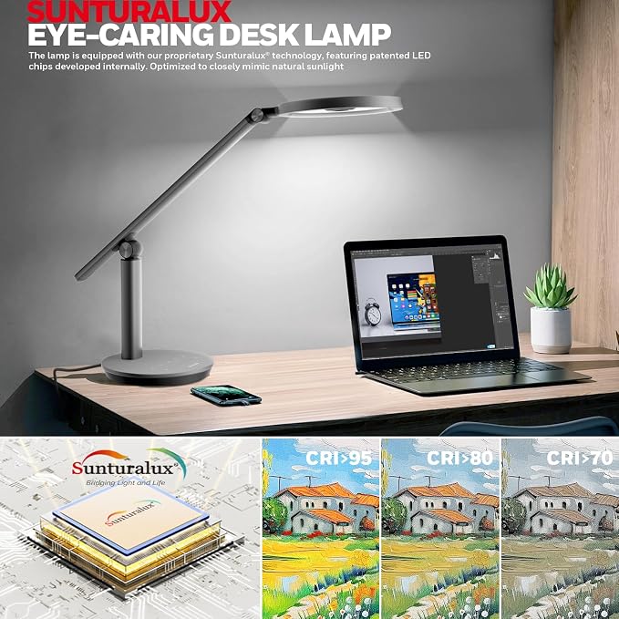 Honeywell H6 Desk Lamp for Home Office, Dimmable Reading Table Light, Gray | Sunturalux CRI≥97, RG0 Low Blue Light, Flicker-Free, 800LM Dimmable with Timer for Webcam, Study, Office & Bedroom - Image 4