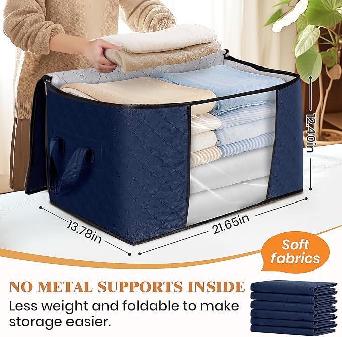 Fab totes 8 Pack Storage Bags for Clothes Blanket Storage Bins with Lids | Foldable Closet Organizers with Zippers,Window and Handles,Fabric Storage Bins for Sweater,Comforter,Bedding,Dorm essentials - Image 2