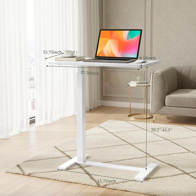 Mobile Standing Desk, Height Adjustable Laptop Desk with Hidden Casters | Stable Steel Frame, Smooth Lift Mechanism, Lockable Casters, Easy Assembly, Ideal for Home, Office & Dorm, White - Image 2