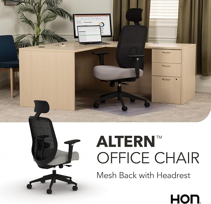 HON Altern Ergonomic Office Chair, Office Desk Computer Chair, Fog | Mesh desk chair with lumbar support, headrest, seat slide, adjustable arms, computer chair for home office productivity - Image 5