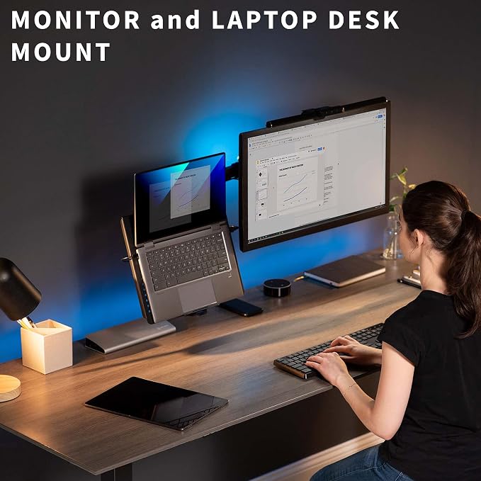VIVO Black Fully Adjustable 13 to 32 inch Single Computer Monitor and Laptop Desk Mount Combo, Stand with Grommet Option, Fits up to 17 inch Laptops (STAND-V002C) - Image 2