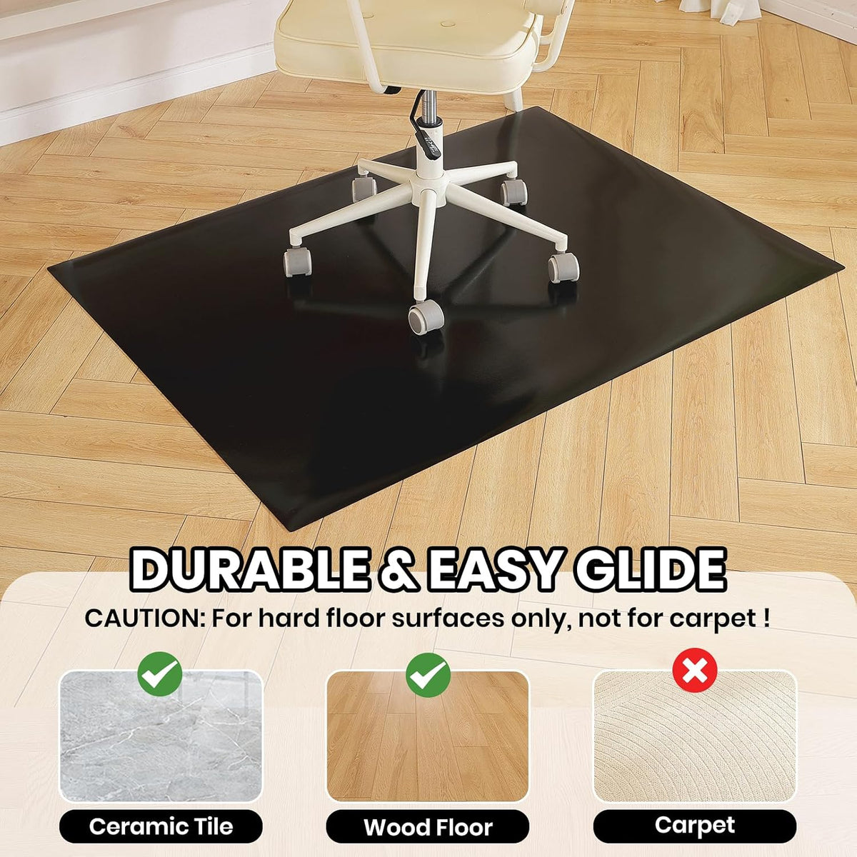 Black Office Chair Mat for Hardwood Floor, 48 x 60 In Desk Floor Protector - Image 3