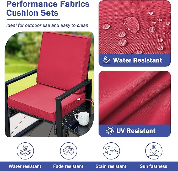 IPYNBAP Outdoor Cushions, Outdoor Chair Cushions 24x24x4 Inch, Cushions for Outdoor Furniture with Removable Cover, Waterproof & Fade Resistant Outdoor Seat Cushions for Patio, Lawn, Burgundy - Image 4