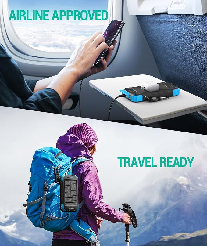 BLAVOR Solar Power Bank 10,000mAh, Portable Wireless Charger, 20W Fast Charging External Battery Pack with USB C for Cell Phones, Solar Panel Charging with Dual Flashlight for Camping - Image 8