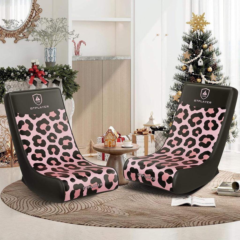 GTPLAYER Gaming Floor Rocking Chair – Rocker Floor Game Chair with Angle Limiter, Compact & Lightweight Game Seat, Pink Leopard Patterned - Image 8