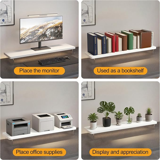 Computer Monitor Stands, Wood & Acrylic Computer Monitor Stand, Desk Monitor Stand Underneath Storage For Office, Home, School Supplies, 15.7" L (White) - Image 9