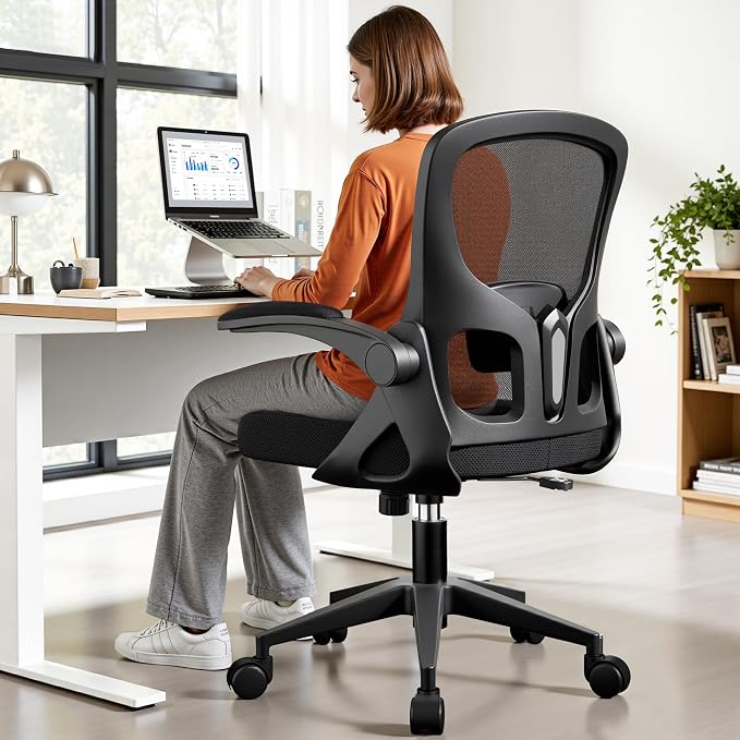 Office Chair Ergonomic Desk Chair, Adjustable Lumbar Support Rolling Swivel Comfy Chair with Space-Saving Flip Up Armrests,Mesh Gaming Chair for Business Work Office & Home, Black 6pcs - Image 2
