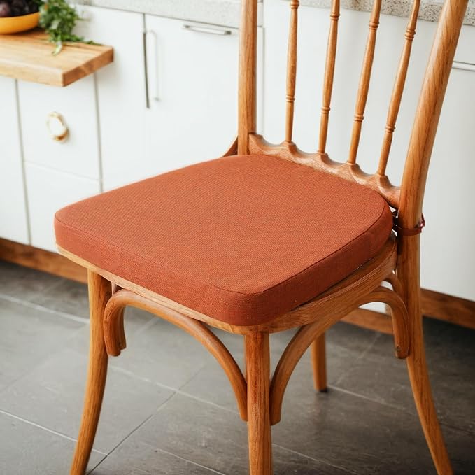 Battilo Chair Cushions for Dining Chairs with Ties, Outdoor Waterproof Kitchen Chair Pad with Non-Slip Backing, Seat Cushions with Machine Washable Removable Cover, 16"x16"x2", Set of 2, Caramel - Image 8