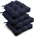 downluxe Indoor Chair Cushions for Dining Chairs, Tufted Overstuffed Textured Foam Kitchen Chair Pads with Ties and Non-Slip Backing, 15.5" x 15.5" x 4", Navy, 4 Pack by Downluxe