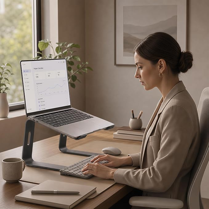 Orionstar Ergonomic Laptop Stand, Premium 5mm Aluminum Riser for 10-15.6 Inch Notebook Computer, Tool-Free Detachable Elevator Holder for Desk Office, Sturdy Riser for Eye-Level Neck Relief, Grey - Image 7