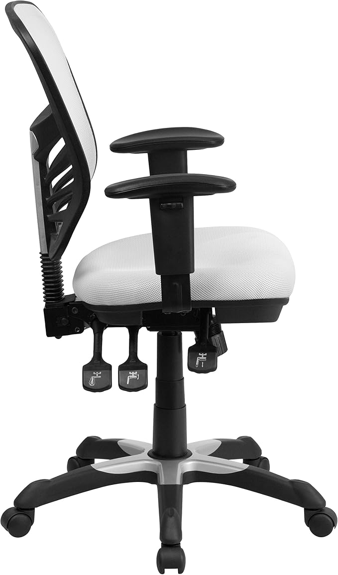Flash Furniture Mid-Back White Mesh Multifunction Executive Swivel Ergonomic Office Chair with Adjustable Arms | Adjustable Armrests, 360° Swivel, Height Adjustable, Commercial Grade - Image 6