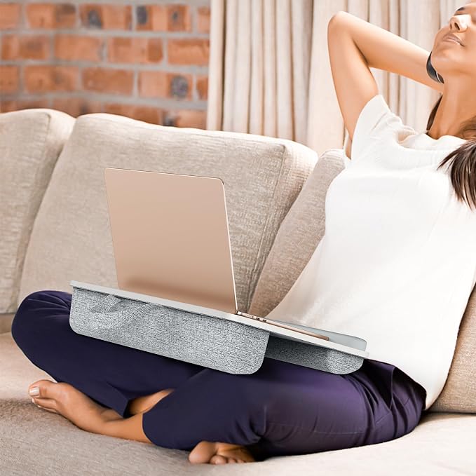 Besign LT08 Laptop Stand, Portable Lap Desk with Pillow Cushion, Fits up to 14 inch Laptop, with Anti-Slip Strip for Desk, Sofa & Bed, White and Gray - Image 6