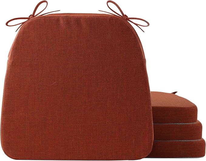 Battilo Chair Cushions for Dining Chairs with Ties, Outdoor Waterproof Kitchen Chair Pad with Non-Slip Backing, Seat Cushions with Machine Washable Removable Cover, 16"x16"x2", Set of 4, Caramel by BATTILOHOME