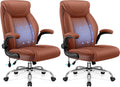 Executive Office Chair with Lumbar Support, Big and Tall Ergonomic Computer Desk Chair, Leather Comfy High Back Gaming Chair with Flip Up Arms & Rocking Function for Home Office, Brown by BestGlory