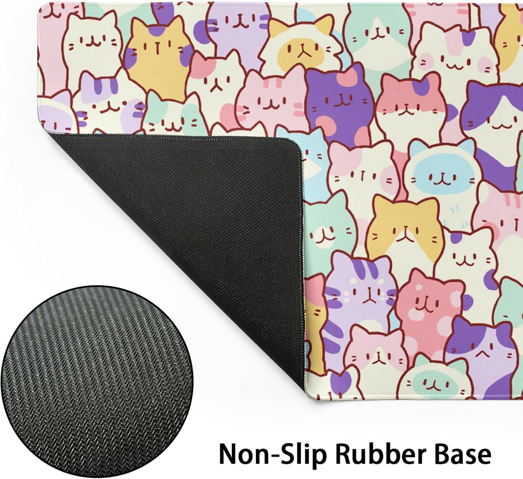 Kawaii Cats Gaming Mouse Pad XL Cute Anime Kittens Japanese Extended Large Desk Mat 31.5”x11.8” Cats Desk Pad for Gamer Non-Slip Rubber Base Stitched Edge Long Keyboard Mousepad for PC Computer Laptop - Image 4