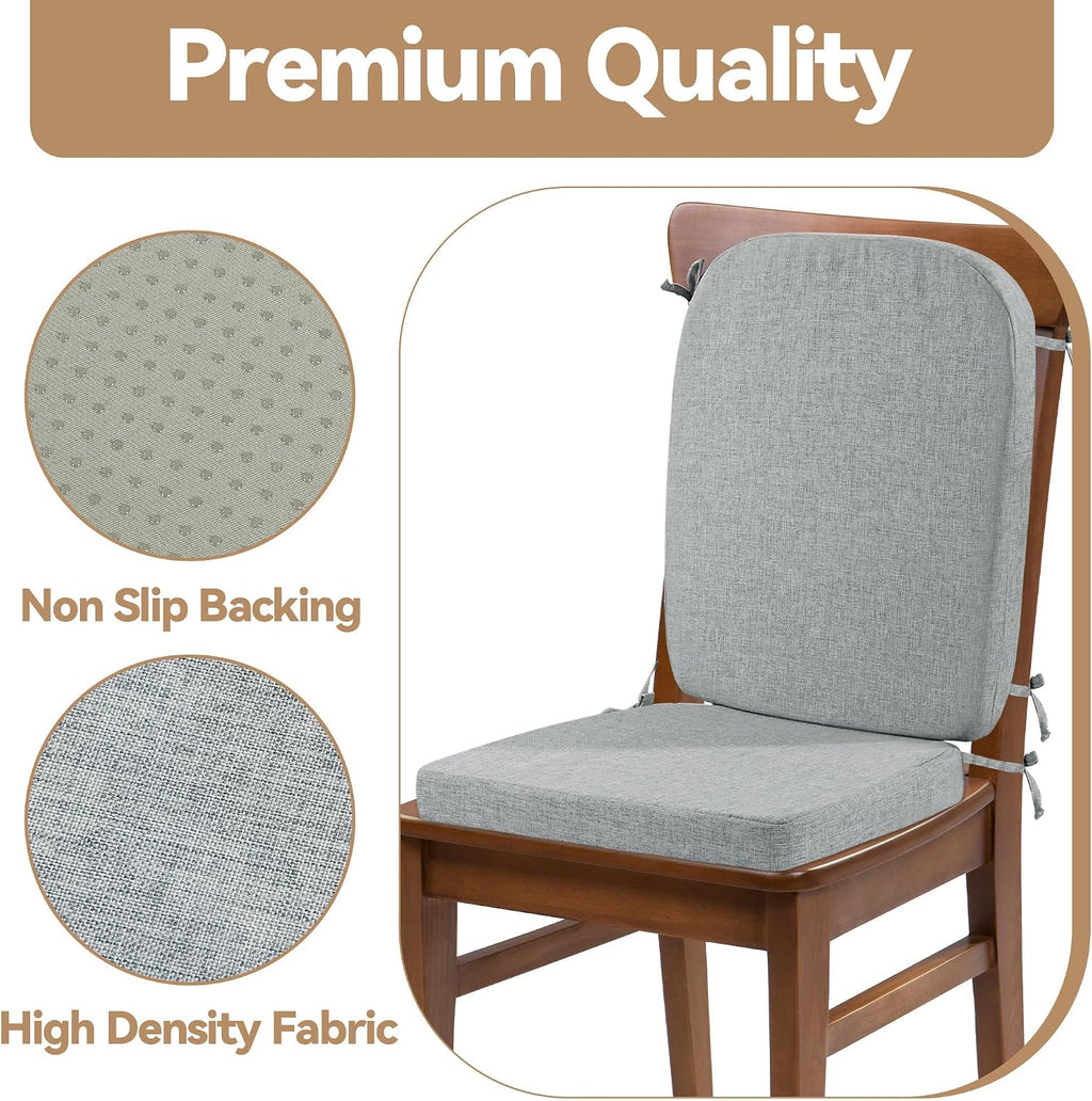 HOMBYS Kitchen Chair Back Cushion & Seat Cushion, Dining Room Chair Cushions,Seat Cushions for Kitchen Chairs,High Density Foam Seat Pad & Backrest,Chair Pads for Dinning Chair with Elastic Bands,grey - Image 3
