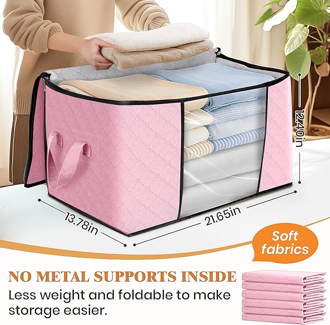 Fab totes 3 Pack Storage Bags for Clothes Blanket Storage Bins with Lids | Foldable Closet Organizers with Zippers,Window and Handles,Fabric Storage Bins for Sweater,Comforter,Bedding,Dorm essentials - Image 2