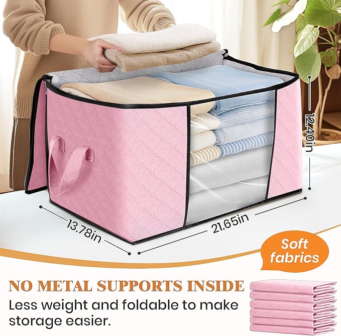 Fab totes 6 Pack Storage Bags for Clothes Blanket Storage Bins with Lids | Foldable Closet Organizers with Zippers,Window and Handles,Fabric Storage Bins for Sweater,Comforter,Bedding,Dorm essentials - Image 2