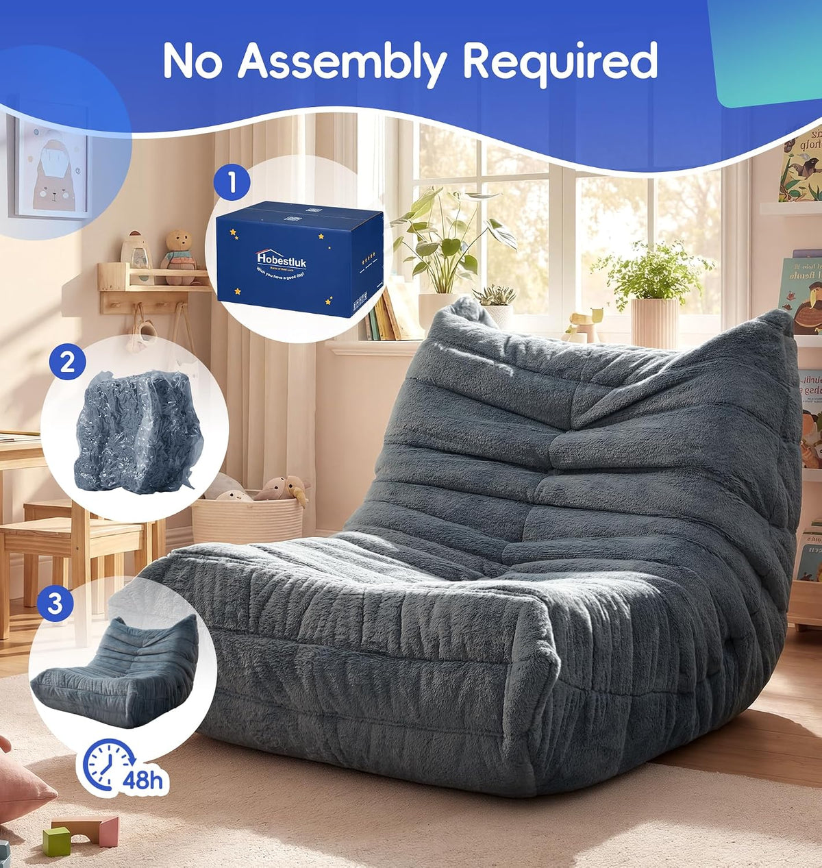 Hobestluk Medium Bean Bag Chairs Lounge Floor Chair BeanBag Couch Togo Sofa - Image 8