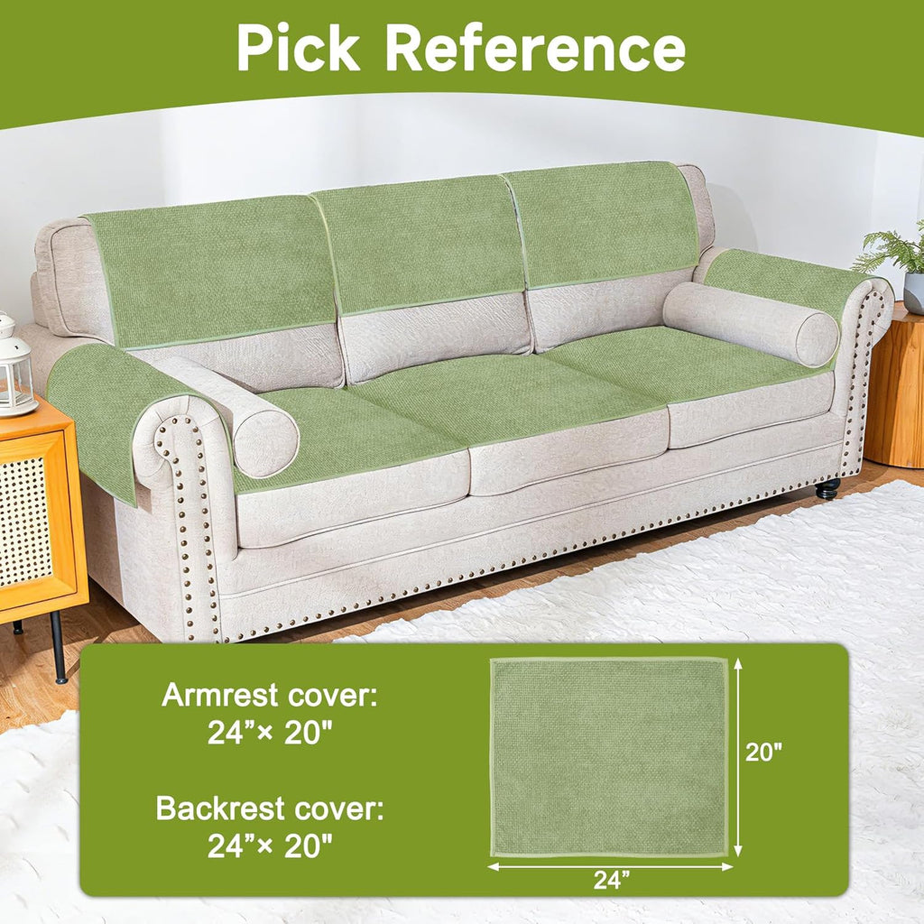 Couch Arm Covers, Sofa Arm Cover, Anti-Slip Waterproof Armrest Covers, Pet Proof Armrest Protectors for Couch Loveseat Armchair Headrest, Arm Chair Covers Set of 2 (Light Green, 24" x 20" - 2 pcs) - Image 6