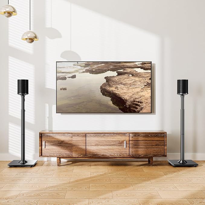 ELIVED Speaker Stands Pair for Sonos Era 100 and Sonos One, One SL, Play:1 | 35"- 43.4" Height Adjustable Speaker Stand for Surround Sound, Cable Management, Tempered Glass Base, 11 LBS Loading - Image 8