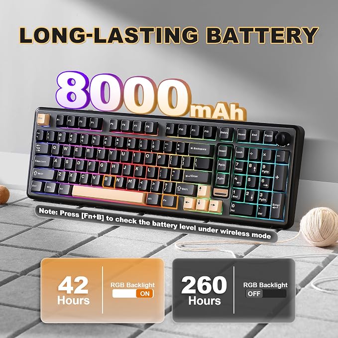 YUNZII B98 PRO 96% Wireless Mechanical Keyboard (Black, Candy Switch) | QMK/VIA, with Numpad, Dual-Style Knob Design, Creamy Pre-Lubed Switches, Hot Swap, Gasket Mount, RGB for Gaming/Win/Mac - Image 7
