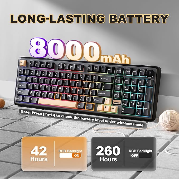 YUNZII B98 PRO 96% Wireless Mechanical Keyboard (Black, Milk Switch) | QMK/VIA, with Numpad, Dual-Style Knob Design, Creamy Pre-Lubed Switches, Hot Swap, Gasket Mount, RGB for Gaming/Win/Mac - Image 7