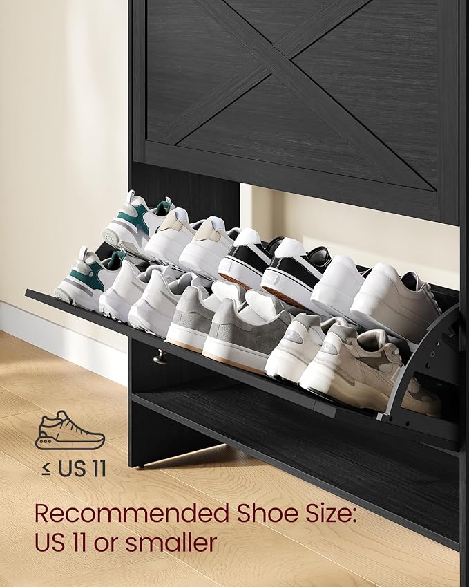 VASAGLE Narrow Shoe Storage Cabinet Organizer with 2 Flip Drawers | Freestanding Shoe Rack, Fits 14 to 16 Pairs, for Entryway, Farmhouse Style, Smoky Black, HAINS Collection UHSC203BJ01S - Image 5