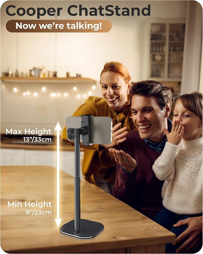 COOPER ChatStand Sturdy Cell Phone Holder, iPhone Stand for Desk, Recording | 9-13" Adjustable, Weighted Metal Base, Tabletop Tripod, for Filming, Video Calls, FaceTime; fits all iPhone, Samsung, Android - Image 2